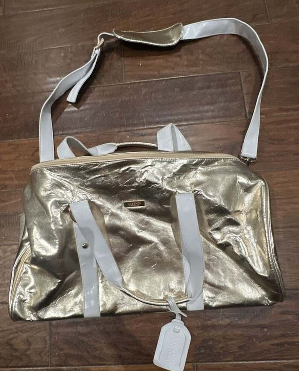 Versace Parfums Metallic Gold Duffle Bag White Handles